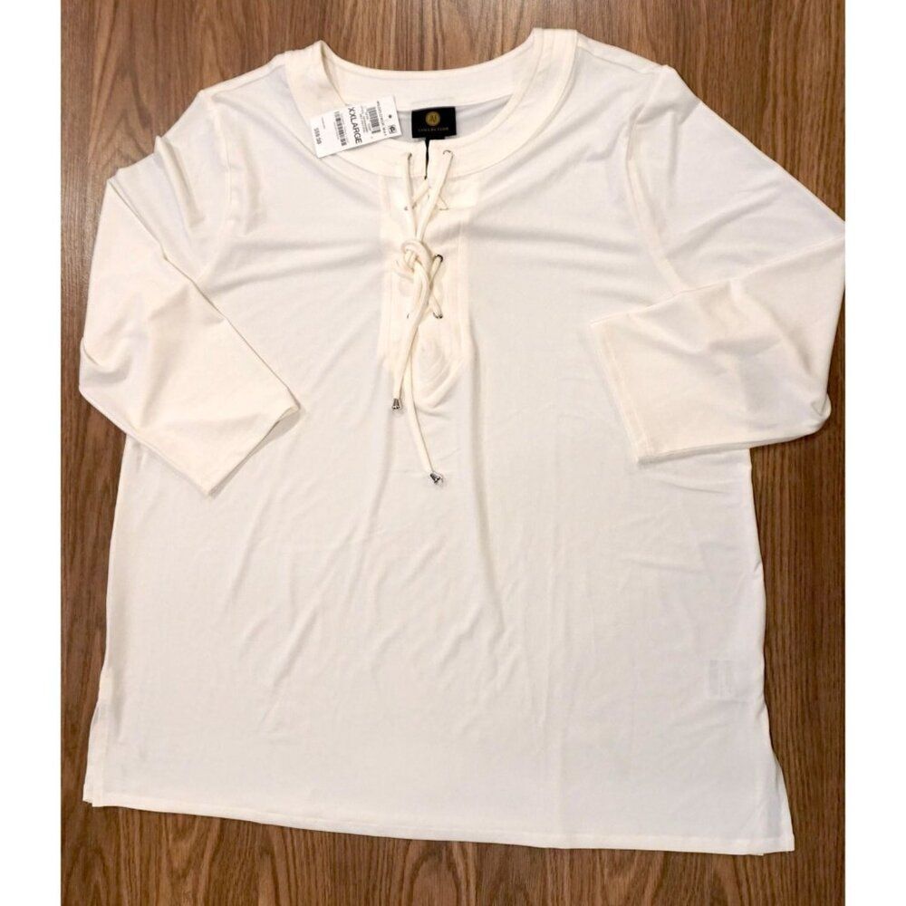 NWT JM Collection Wildflower Way Blouse - White/Neo Natural - Size XXL - Picture 2 of 14